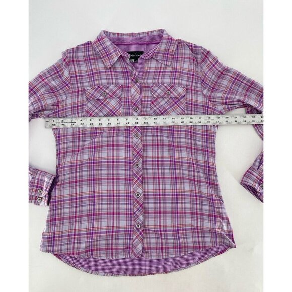 Marmot Women's‎ Purple Plaid Button Up Collared Roll Tab Sleeve Shirt Sz M - Picture 10 of 10